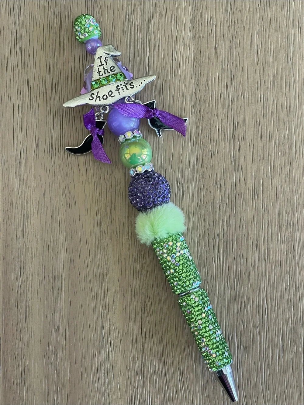 Beaded Pen Rhinestone Green Purple Witch Hat Halloween 
